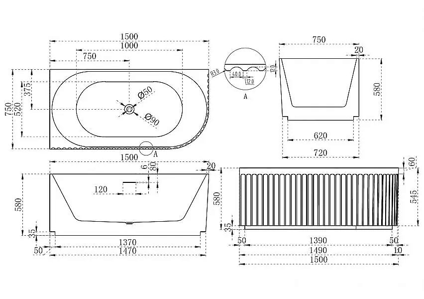 Ванна акриловая Abber AB9412-1.5 150x75 купить в интернет-магазине Sanbest