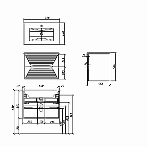 Тумба с раковиной Caprigo Modo-Terza 80 с интегрированной ручкой, скайрос для ванной в интернет-магазине Sanbest