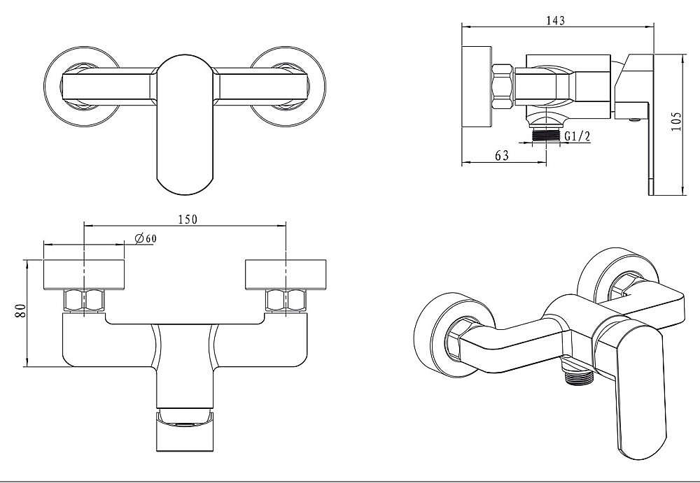 Смеситель для душа Kaiser Sonat 34477-1 купить в интернет-магазине сантехники Sanbest