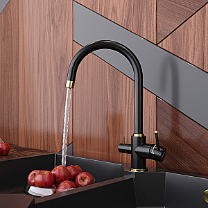 Смеситель для кухни Elghansa 56B5216-BlackGold черный матовый/золото купить в интернет-магазине сантехники Sanbest