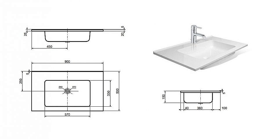 Консоль Эстет Каре №5 с белой раковиной для ванной в интернет-магазине сантехники Sanbest