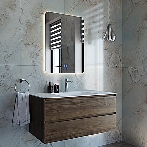 Тумба с раковиной Vincea Luka 100 VMC-2L100CO/VCB-13100W тёмный дуб/раковина белая для ванной в интернет-магазине Sanbest