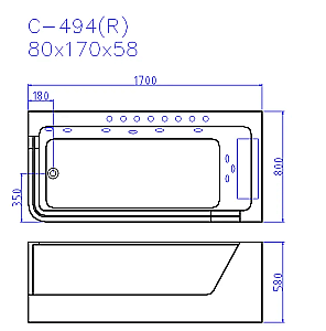 Ванна акриловая CeruttiSpa 9948 170x80 с гидромассажем белая купить в интернет-магазине Sanbest