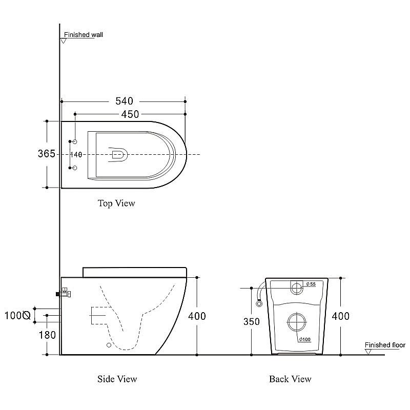Приставной унитаз Aquanet Rimless Cetus-F BL-102N-FST с крышкой микролифт, безободковый купить в интернет-магазине Sanbest