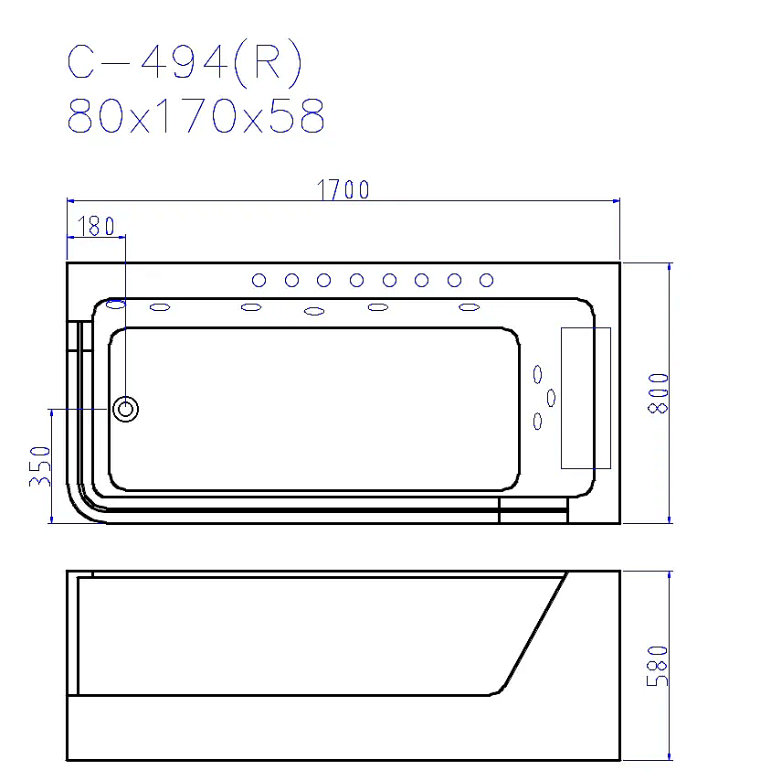 Ванна акриловая CeruttiSpa 9948 170x80 с гидромассажем белая купить в интернет-магазине Sanbest