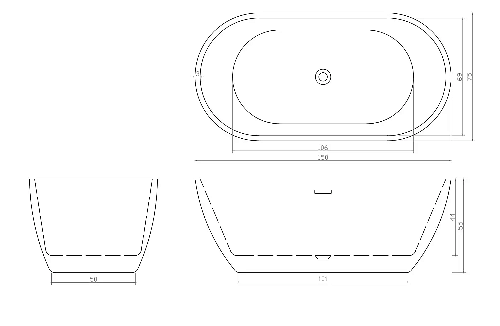 Ванна акриловая CeruttiSpa d'ISEO 9902 150x75 белая купить в интернет-магазине Sanbest