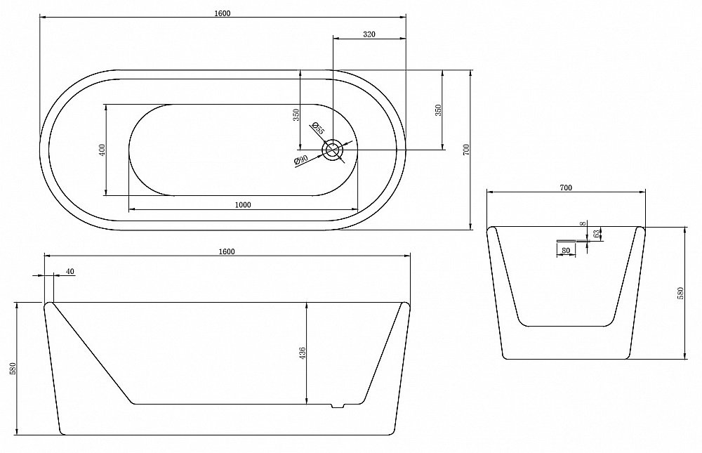 Ванна Abber 160х70 AB9272-1.6 белая купить в интернет-магазине Sanbest
