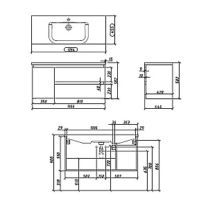 Тумба с раковиной Caprigo Forte 120 два ящика, одна дверь слева для ванной в интернет-магазине Sanbest