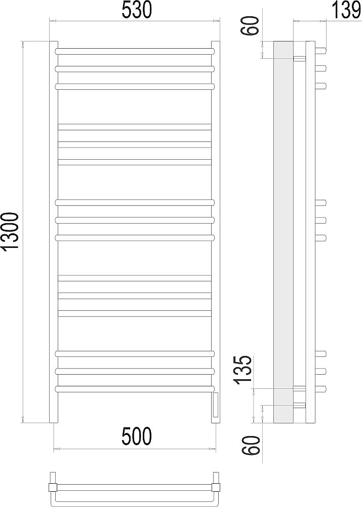 Полотенцесушитель электрический Terminus Соренто П15 500х1300 купить в интернет-магазине сантехники Sanbest