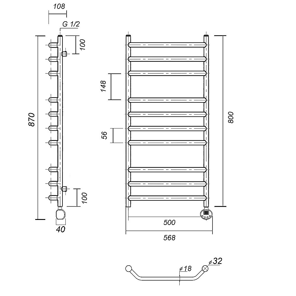 Полотенцесушитель электрический Domoterm Лаура П10 500x800 E хром купить в интернет-магазине сантехники Sanbest