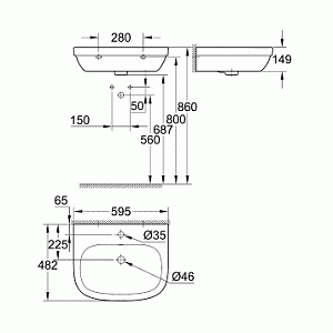 Раковина с полупьедесталом Grohe Euro Ceramic GR2004-1 60 купить в интернет-магазине Sanbest