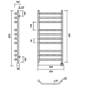 Полотенцесушитель электрический Domoterm Лаура П10 500x800 E хром купить в интернет-магазине сантехники Sanbest