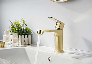 Смеситель для раковины Aquatek Оберон AQ1210BG 98 золото шлифованное, без донного клапана купить в интернет-магазине сантехники Sanbest