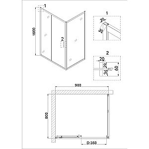 Душевой уголок Niagara NG-82-9AB-A80B, 90х80 прозрачный, алюминиевый профиль купить в интернет-магазине Sanbest