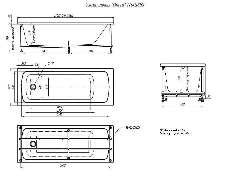 Ванна акриловая Alex Baitler ONEGA 170x65 белая без опоры купить в интернет-магазине Sanbest