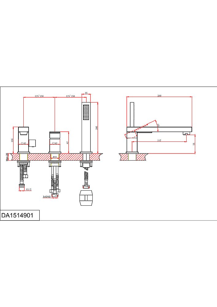 Смеситель для ванны D&K Bayern.Liszt DA1514905 черный матовый купить в интернет-магазине сантехники Sanbest