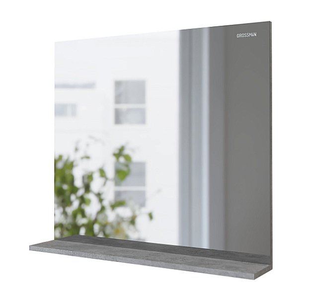 Зеркало с полкой Grossman ЭДВАНС 80 цемент светлый в ванную от интернет-магазине сантехники Sanbest