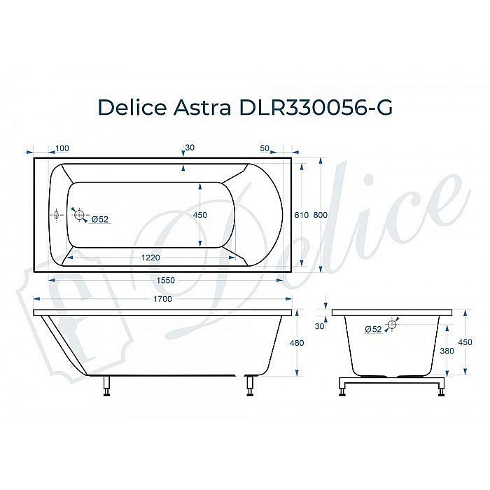 Ванна Delice Astra DLR330056-G 170х80 белая купить в интернет-магазине Sanbest