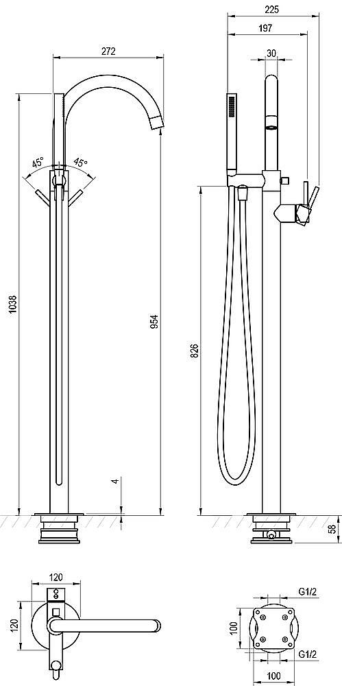 Смеситель для ванны Ravak Espirit X070501 черный матовый купить в интернет-магазине сантехники Sanbest