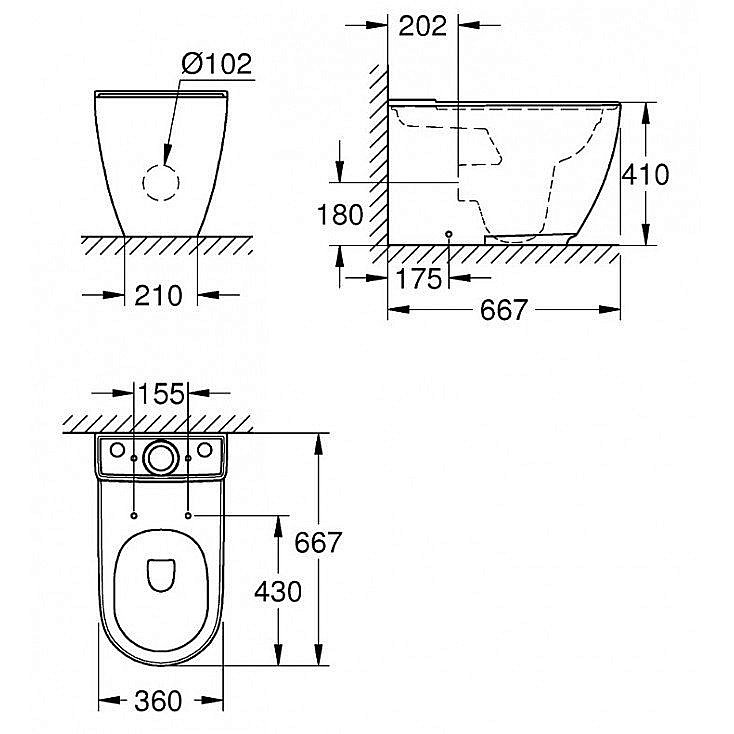 Унитаз напольный Grohe Essence Ceramic 39572 578 безободковый, с бачком купить в интернет-магазине Sanbest