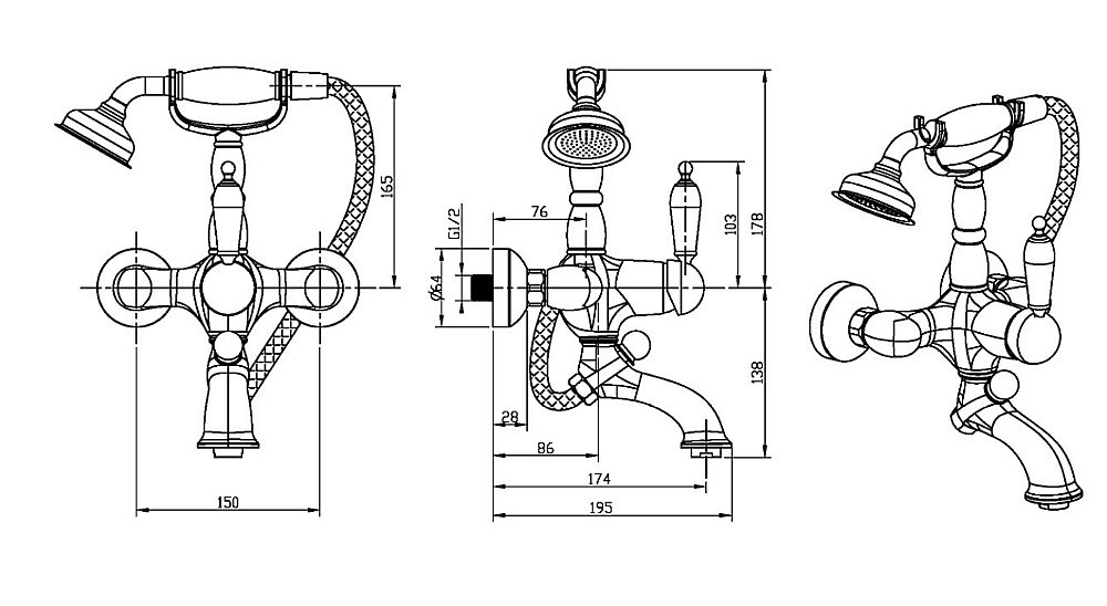 Смеситель для ванны Boheme Tradizionale Oro 283 купить в интернет-магазине сантехники Sanbest