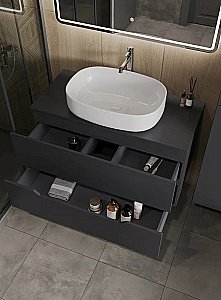 Тумба с раковиной Orange Line 100 Li-100TugMDF+B08-600W графит/белый для ванной в интернет-магазине Sanbest