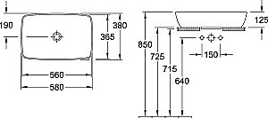 Раковина накладная Villeroy&Boch Artis 58 417258R1 альпийский белый купить в интернет-магазине Sanbest