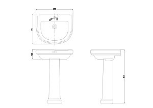 Раковина на пьедестале Burlington Riviera 58 RIV3 3TH RIV6 с 3-мя отверстиями белая купить в интернет-магазине Sanbest
