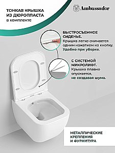 Унитаз подвесной Ambassador Forsa 243K19002RS безободковый, с крышкой микролифт, белый купить в интернет-магазине Sanbest