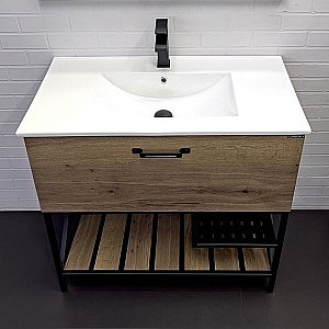 Тумба с раковиной Comforty Бредфорд 00-00009403 90 дуб темный для ванной в интернет-магазине Sanbest