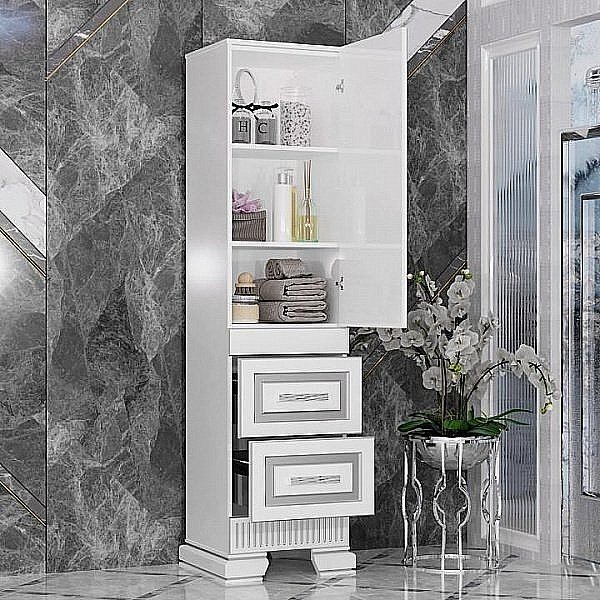 Пенал Опадирис Оникс 49 белый/серебряная патина для ванной в интернет-магазине сантехники Sanbest