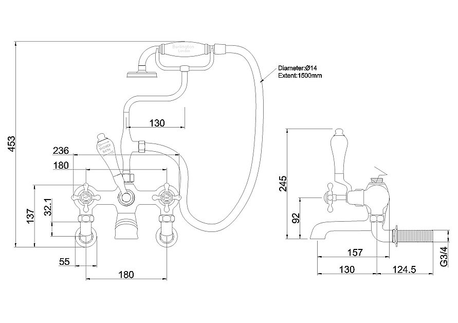 Смеситель для ванны Burlington CL17-QT GOLD золото купить в интернет-магазине сантехники Sanbest