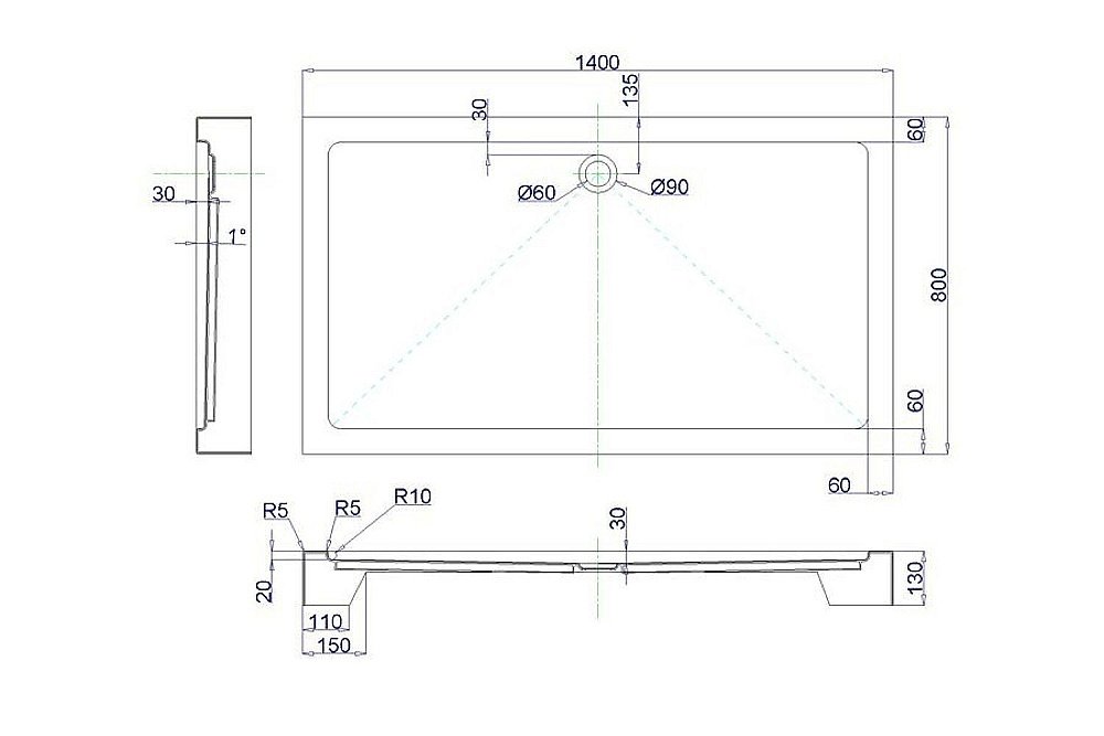 Душевой поддон Royal Bath HP 140х80 купить в интернет-магазине Sanbest
