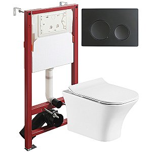 Унитаз подвесной Orange CI02-100W+APB144 безободковый, с крышкой микролифт, с инсталляцией, белый/кнопка черная купить в интернет-магазине Sanbest