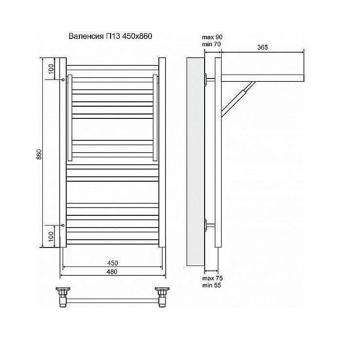 Полотенцесушитель электрический Terminus Валенсия П13 450x860 левый/правый купить в интернет-магазине сантехники Sanbest