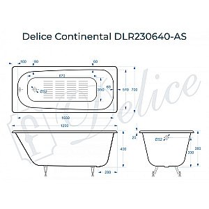 Ванна Delice Continental Elite 120х70 DLR230640-AS 120х70 белая купить в интернет-магазине Sanbest