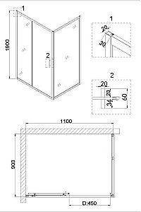 Душевой уголок Niagara Nova NG-62-11A-A90, 110 x 90 раздвижной, прозрачный купить в интернет-магазине Sanbest