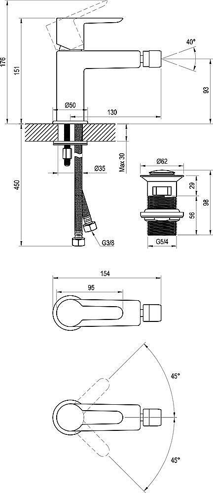 Смеситель для биде Ravak Puri X070189 черный матовый купить в интернет-магазине сантехники Sanbest