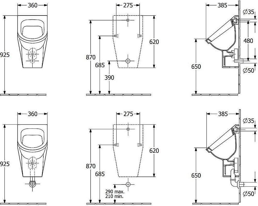 Писсуар подвесной Villeroy&Boch Architectura 55740001 альпийский белый купить в интернет-магазине Sanbest
