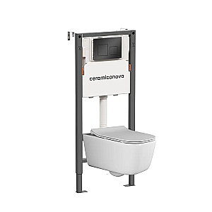 Унитаз подвесной Ceramica New Day CN3005 белый, безободковый, с инсталляцией Balance CN121002MB и кнопкой Square черный матовый купить в интернет-магазине Sanbest
