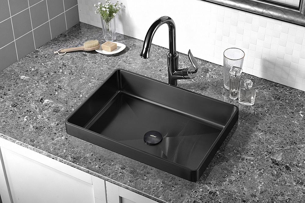Раковина врезная сверху ABBER Wasser Kreis 51 AF2401MB черная матовая купить в интернет-магазине Sanbest