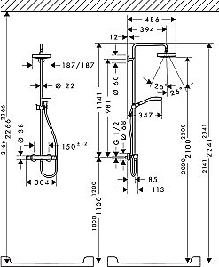 Душевая система Hansgrohe Croma Select E Showerpipe 180 2jet 27256400 купить в интернет-магазине сантехники Sanbest