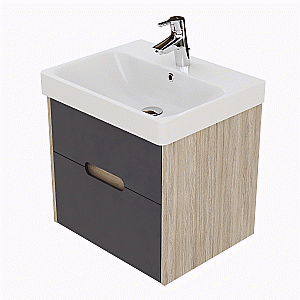 Тумба с раковиной Акватон Оливия 55 грей/дуб ойстер для ванной в интернет-магазине Sanbest