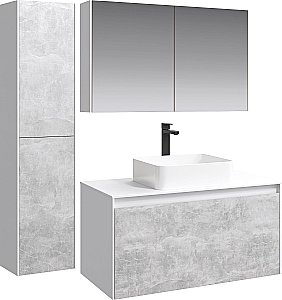 Тумба с раковиной Aqwella Mobi 80 белый/бетон светлый для ванной в интернет-магазине Sanbest
