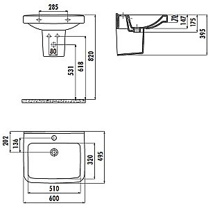 Раковина с полупьедесталом Creavit Lara 60 LR060-LR260 белая купить в интернет-магазине Sanbest