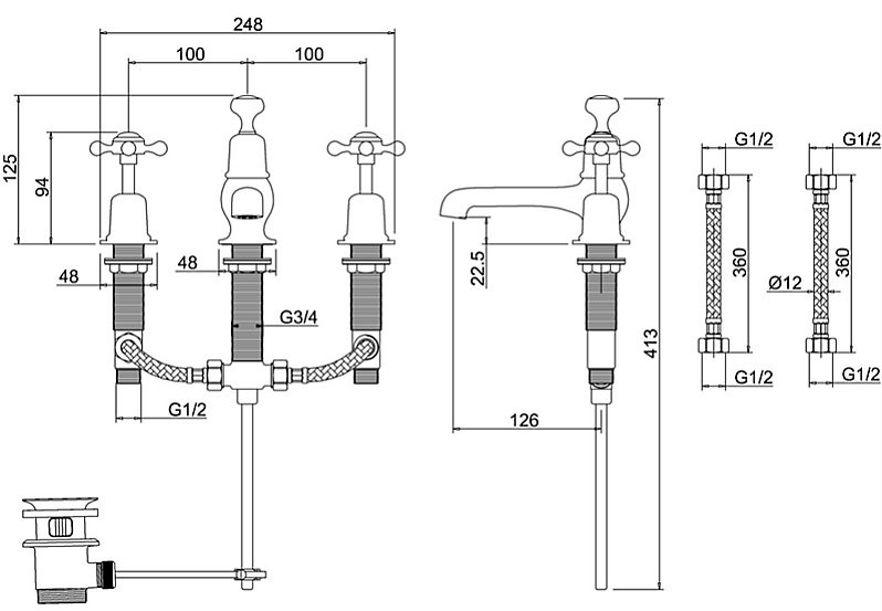 Смеситель для раковины Burlington T14-QT BNKL шлифованный никель купить в интернет-магазине сантехники Sanbest