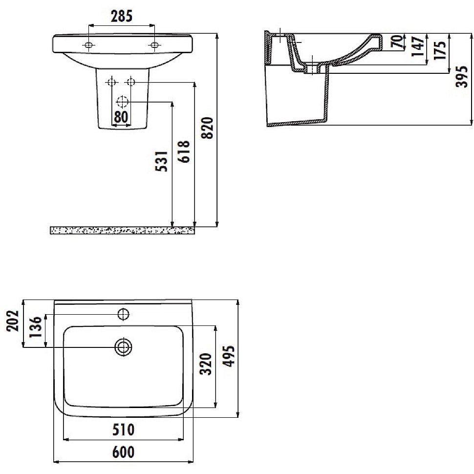 Раковина с полупьедесталом Creavit Lara 60 LR060-LR260 белая купить в интернет-магазине Sanbest