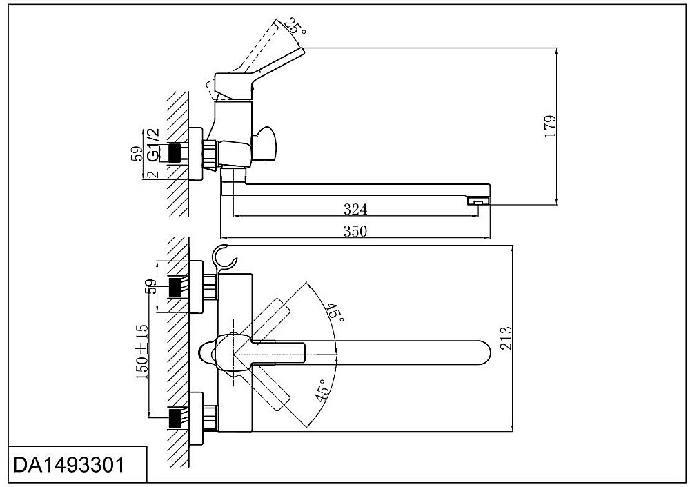 Смеситель для ванны D&K Rhein Dusseldorf DA1493301 хром купить в интернет-магазине сантехники Sanbest