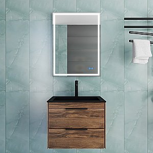 Тумба с раковиной Vincea Chiara 2D 60 VMC-2C2600CO/VCB-13600B тёмный дуб/раковина черная для ванной в интернет-магазине Sanbest