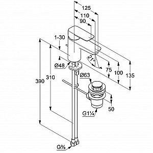 Смеситель для раковины Kludi Pure&Style 403823975 черный купить в интернет-магазине сантехники Sanbest